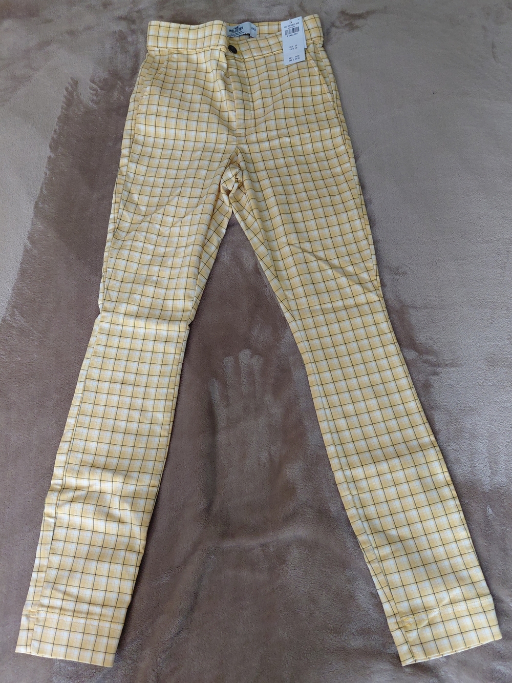 NWT Hollister Ultra High-Rise Plaid Stretch Pants - Yellow & White